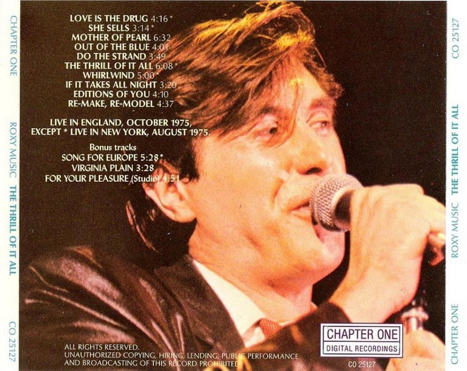 ROXY MUSIC THE THRILL OF IT ALL ACE BOOTLEGS